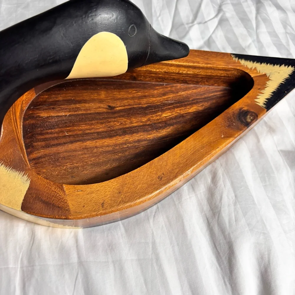 MCM handmade wooden duck head catch all dish or decorative object farmhouse